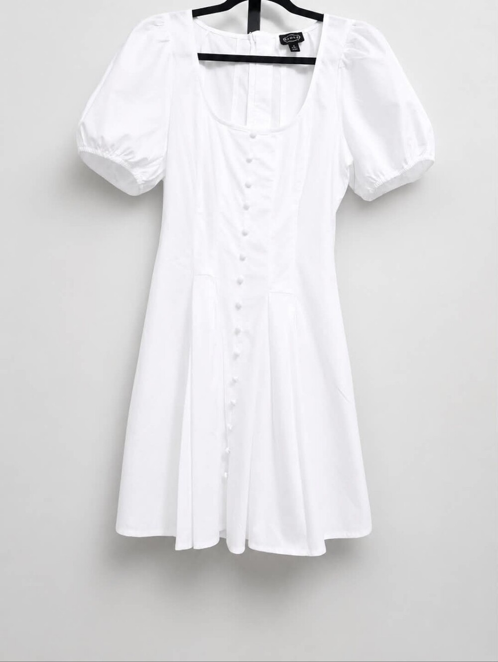 Scoop White Puff Sleeve Pleated Mini Dress Cottagecore Coquette Size S 4-6